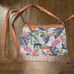 FOSSIL FLORAL CANVAS BAG-BROWN Purse spring Summer key